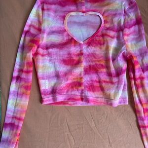 Oh Polly Pink and Orange Tie-Dye Heart Cutout Top